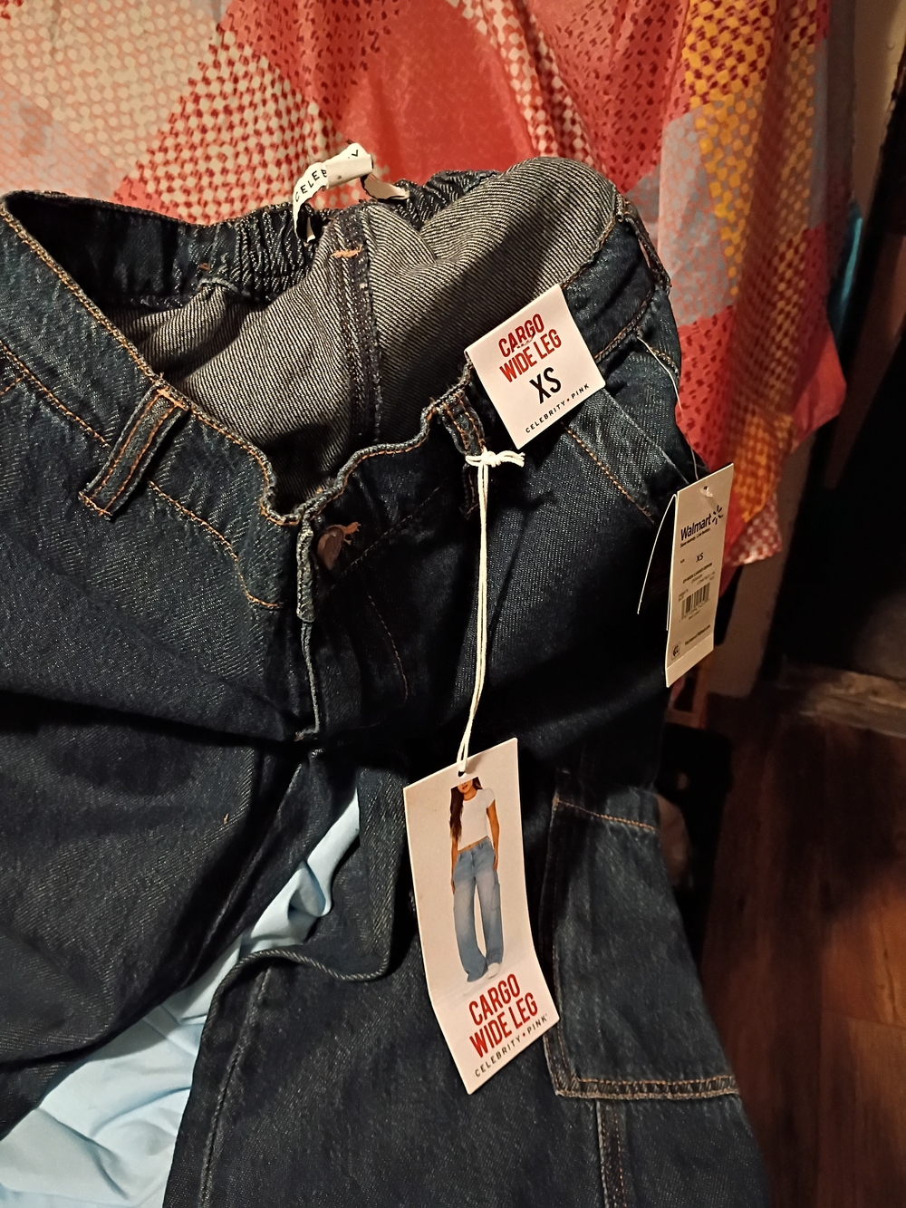 Denim Cargo Wide Leg Jeans Women's- Dark Blue.
